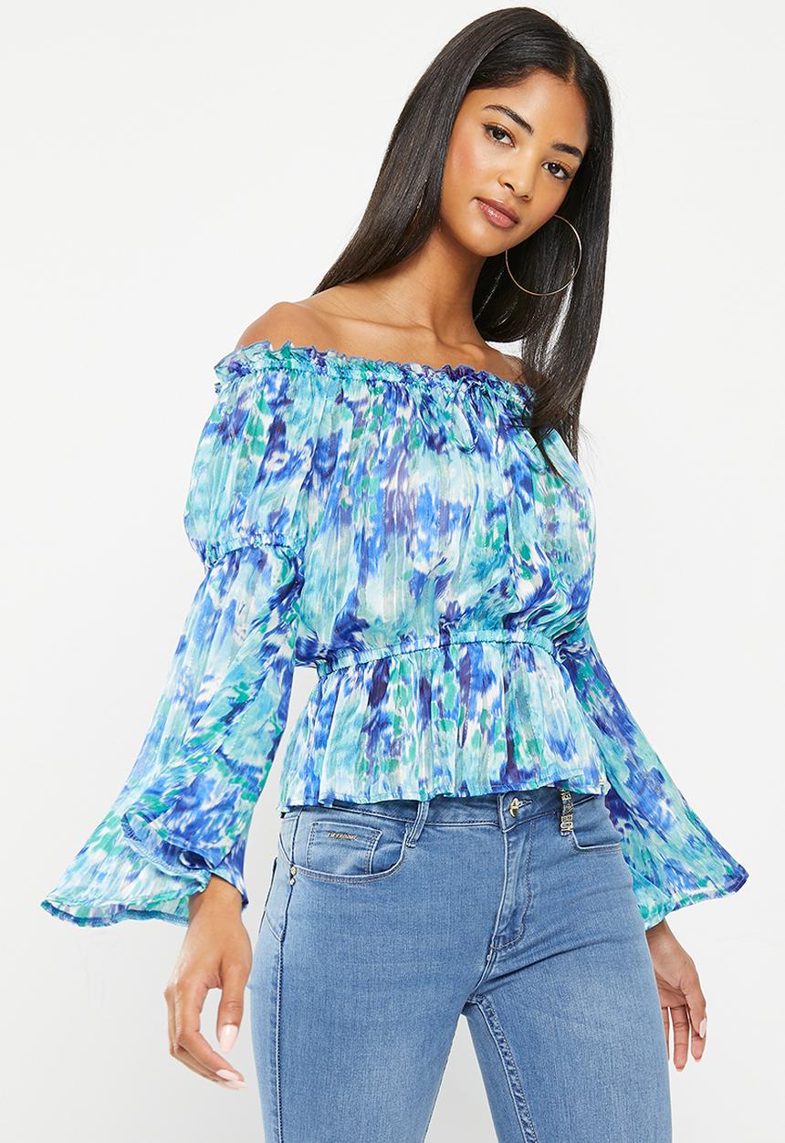 SISSY BOY - Breeze By: bardot peplum blouse - blue multi