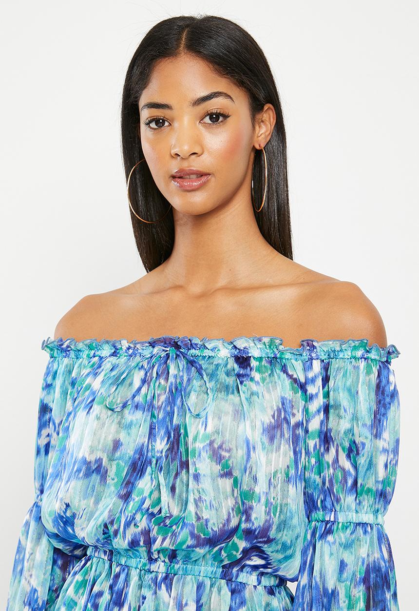 SISSY BOY - Breeze By: bardot peplum blouse - blue multi