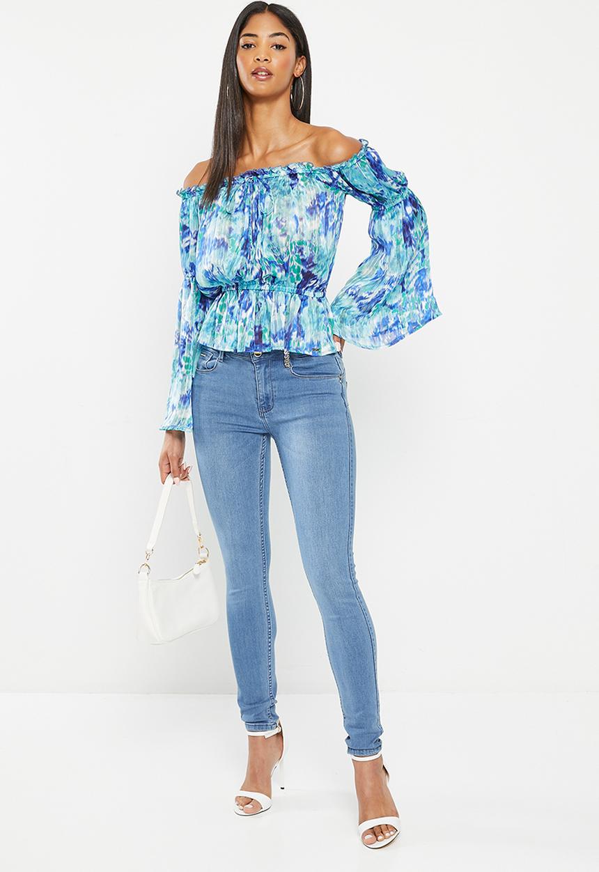 SISSY BOY - Breeze By: bardot peplum blouse - blue multi