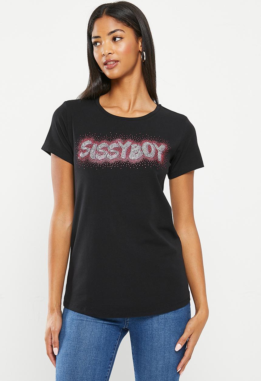 SISSY BOY - Zohar: regular fit bling logo top - black