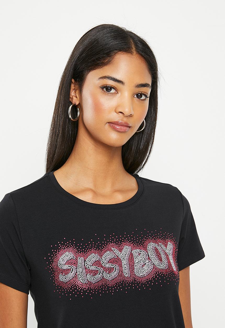SISSY BOY - Zohar: regular fit bling logo top - black
