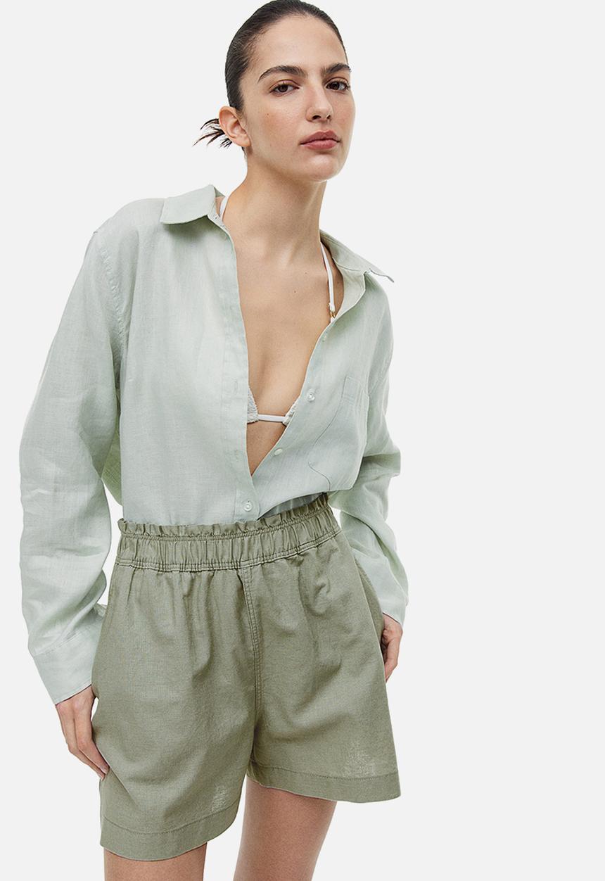H&M - Linen shorts - light khaki green
