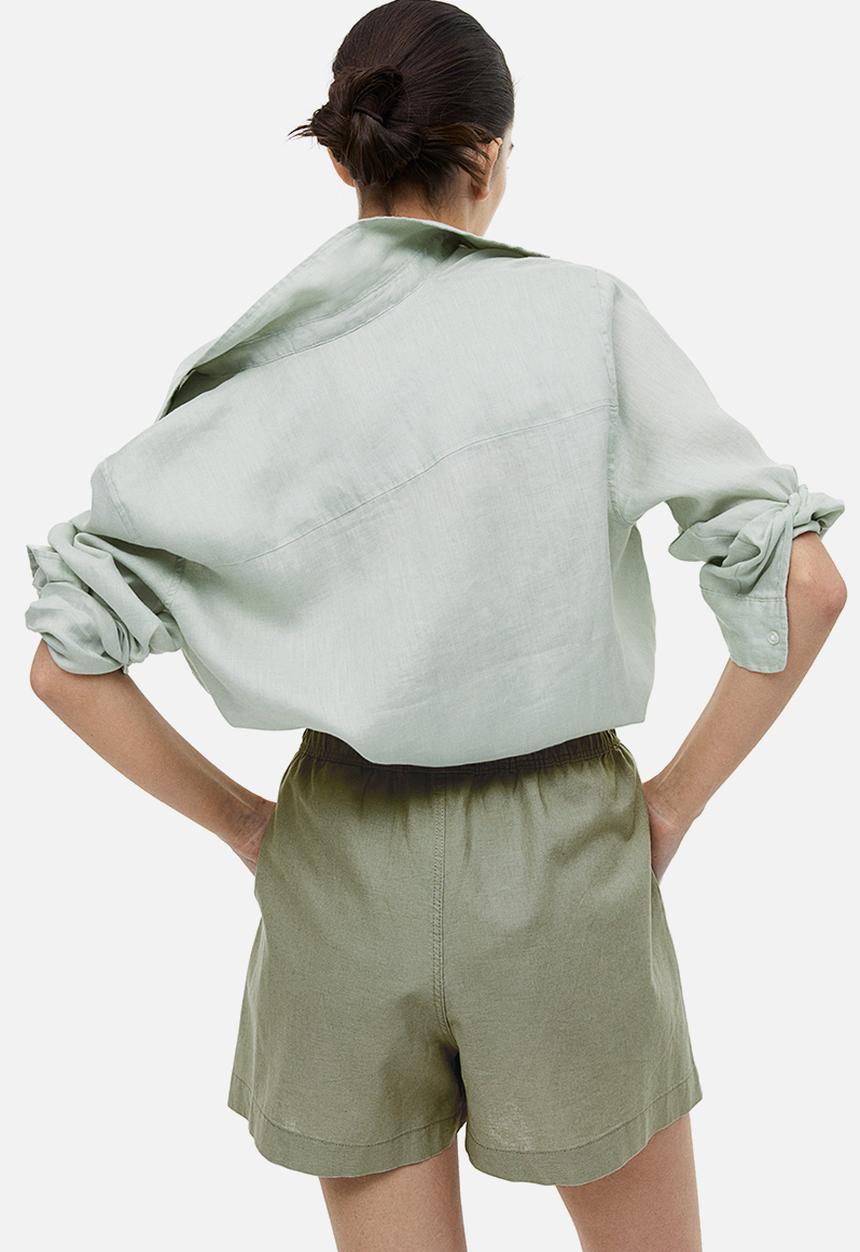 H&M - Linen shorts - light khaki green