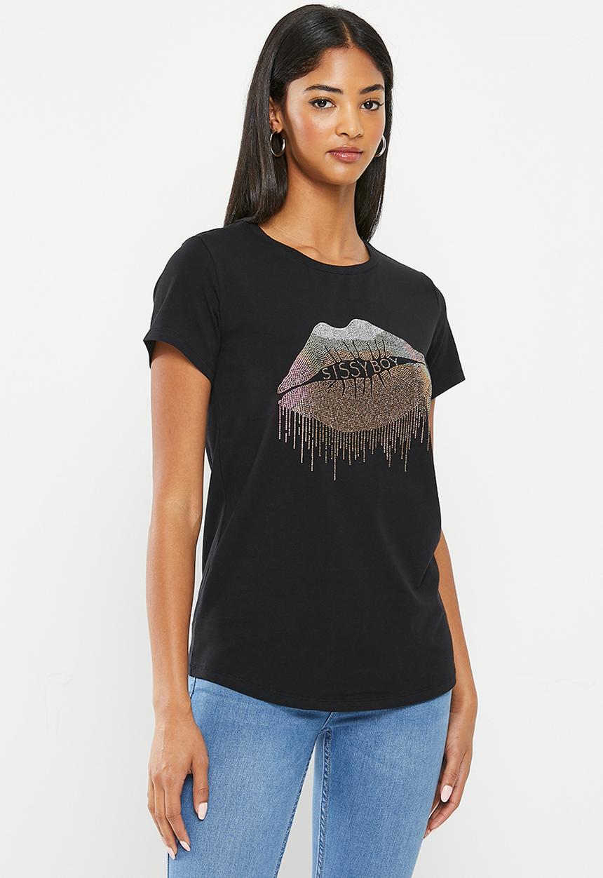 SISSY BOY - Halyna: regular fit colorful lip logo top - black