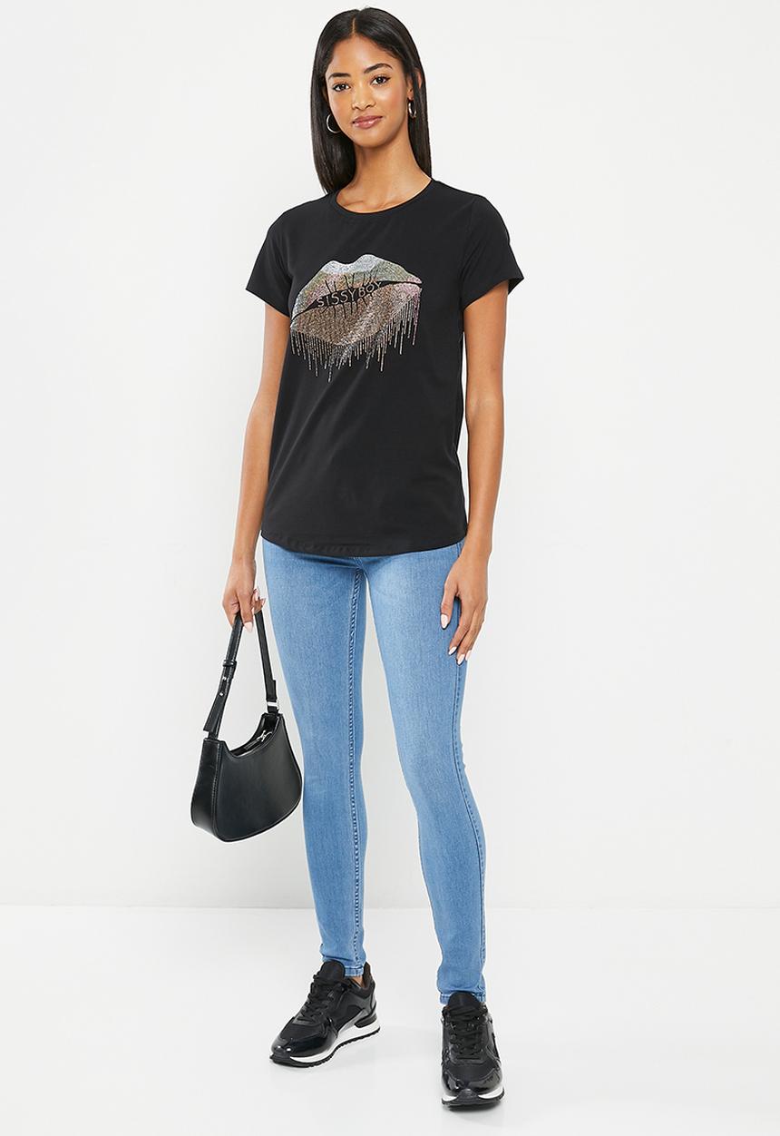 SISSY BOY - Halyna: regular fit colorful lip logo top - black
