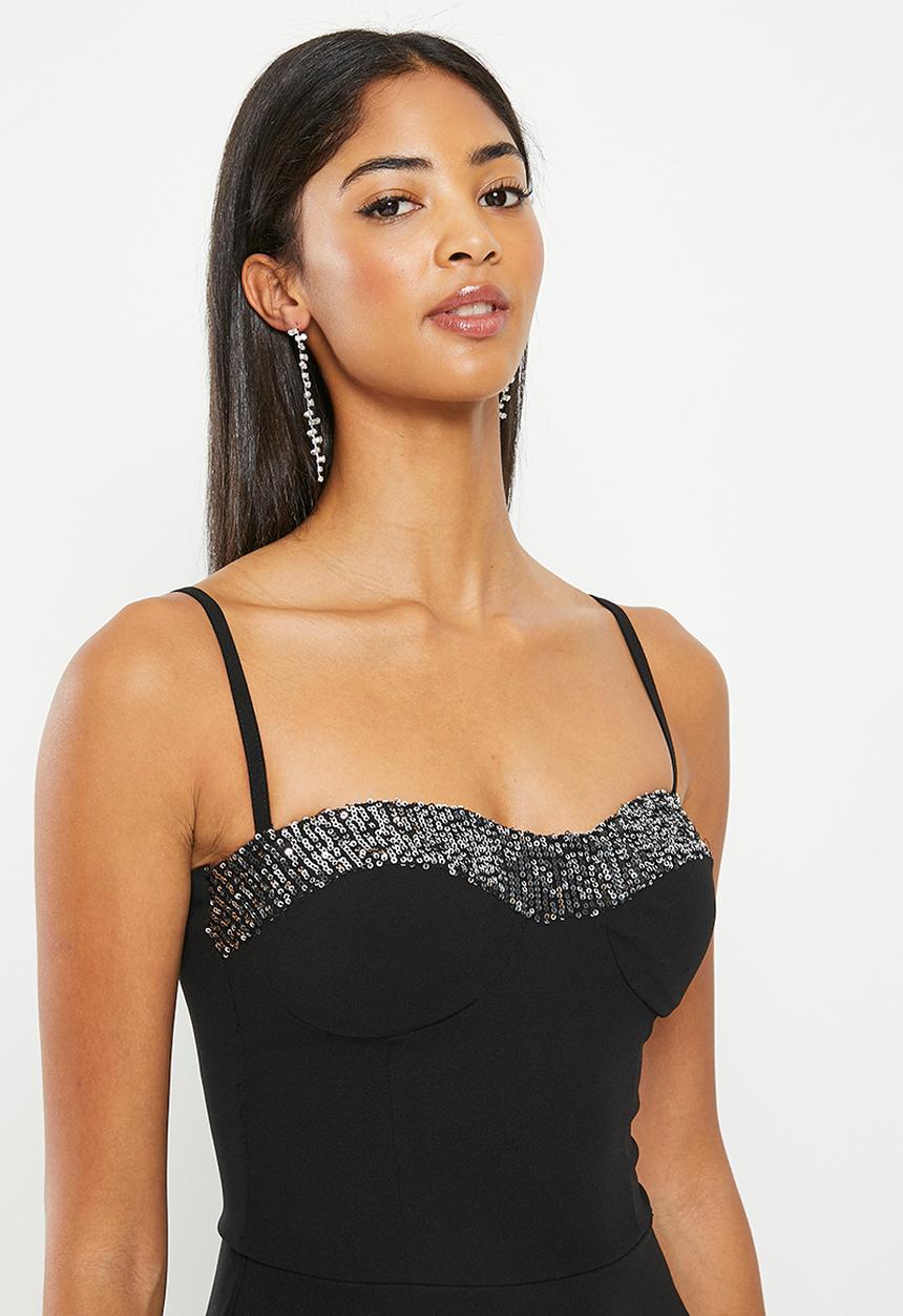 SISSY BOY - Corset skater with sequin panel - black & silver