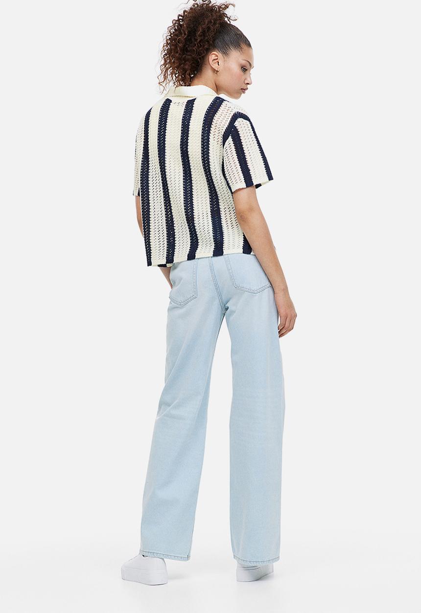 H&M - Hole-knit cardigan - dark blue/striped