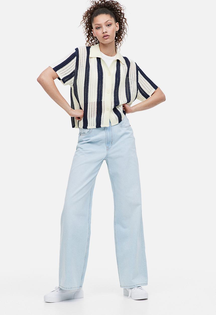 H&M - Hole-knit cardigan - dark blue/striped