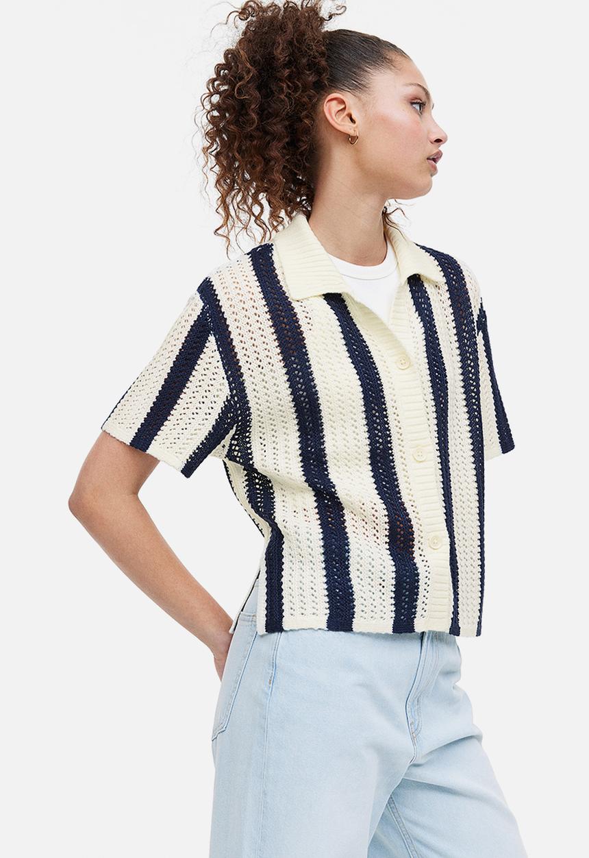 H&M - Hole-knit cardigan - dark blue/striped