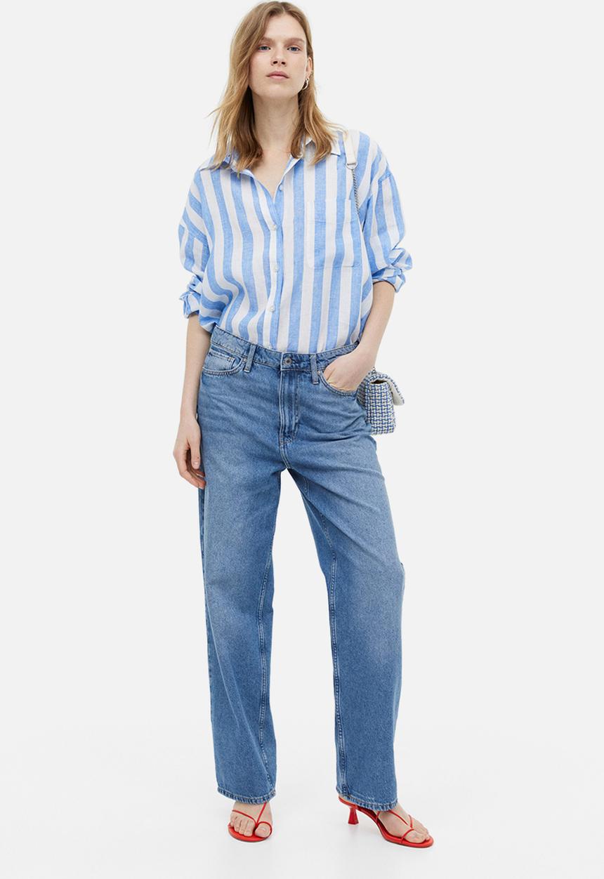 H&M - Oversized linen shirt - blue/white striped