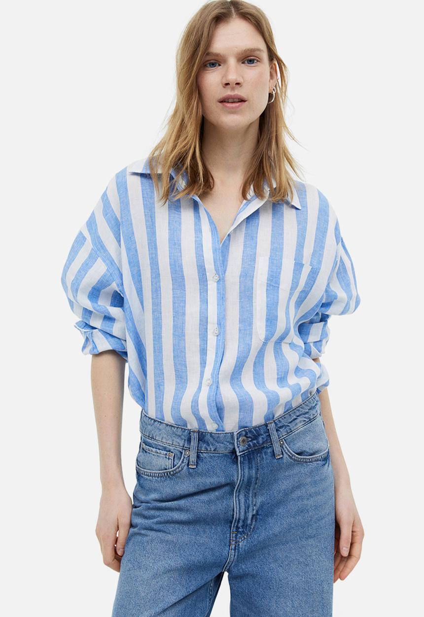H&M - Oversized linen shirt - blue/white striped