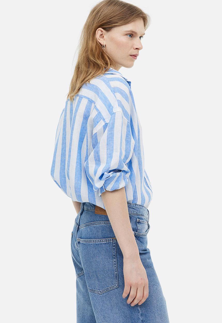 H&M - Oversized linen shirt - blue/white striped