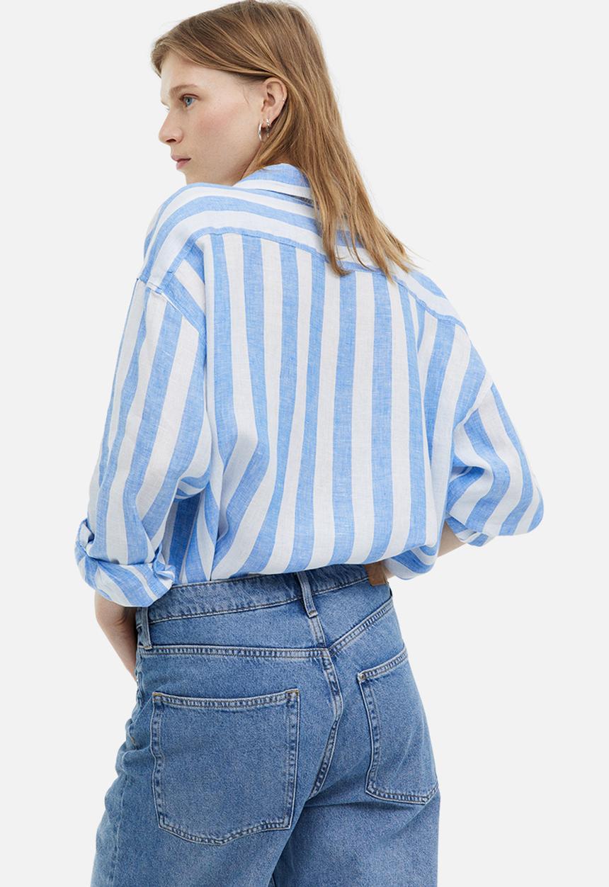H&M - Oversized linen shirt - blue/white striped