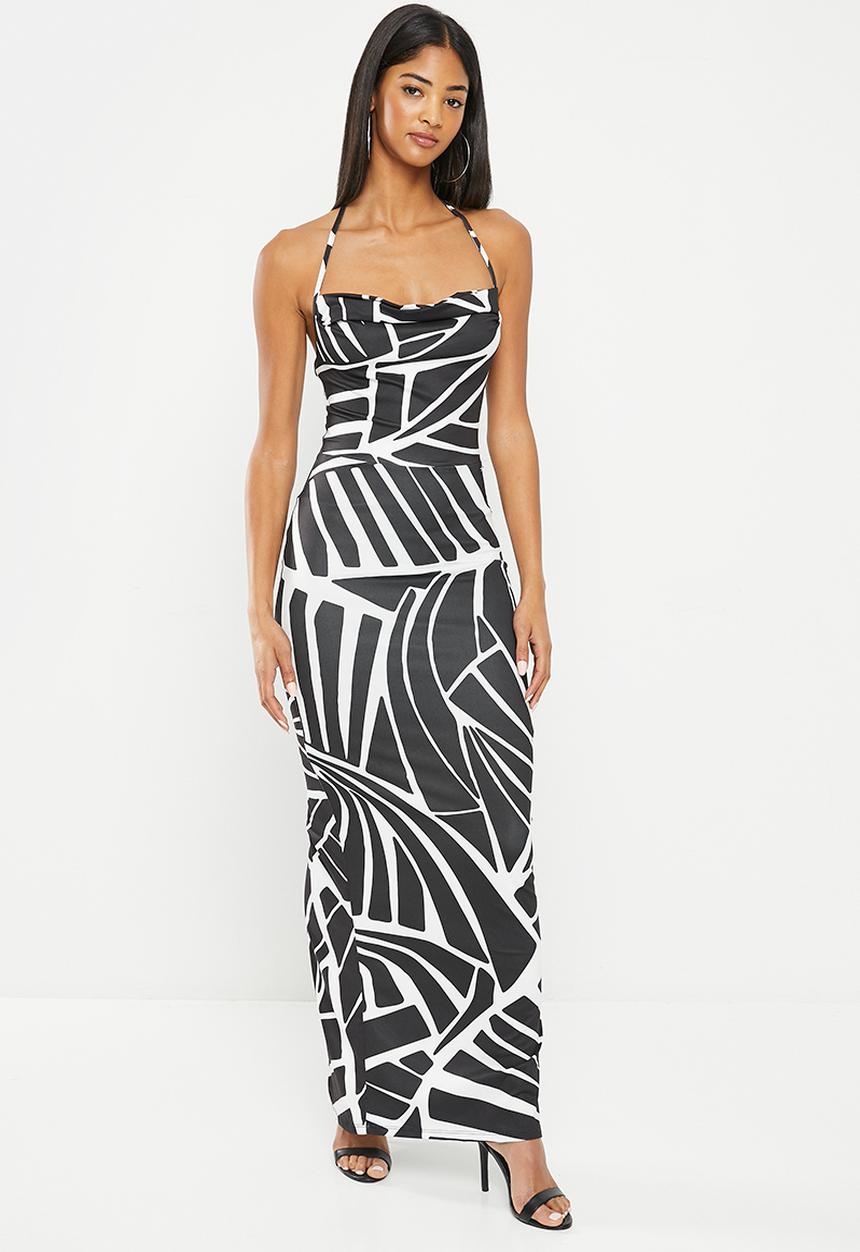 SISSY BOY - High Vibrations: printed maxi cowl dress - black & white
