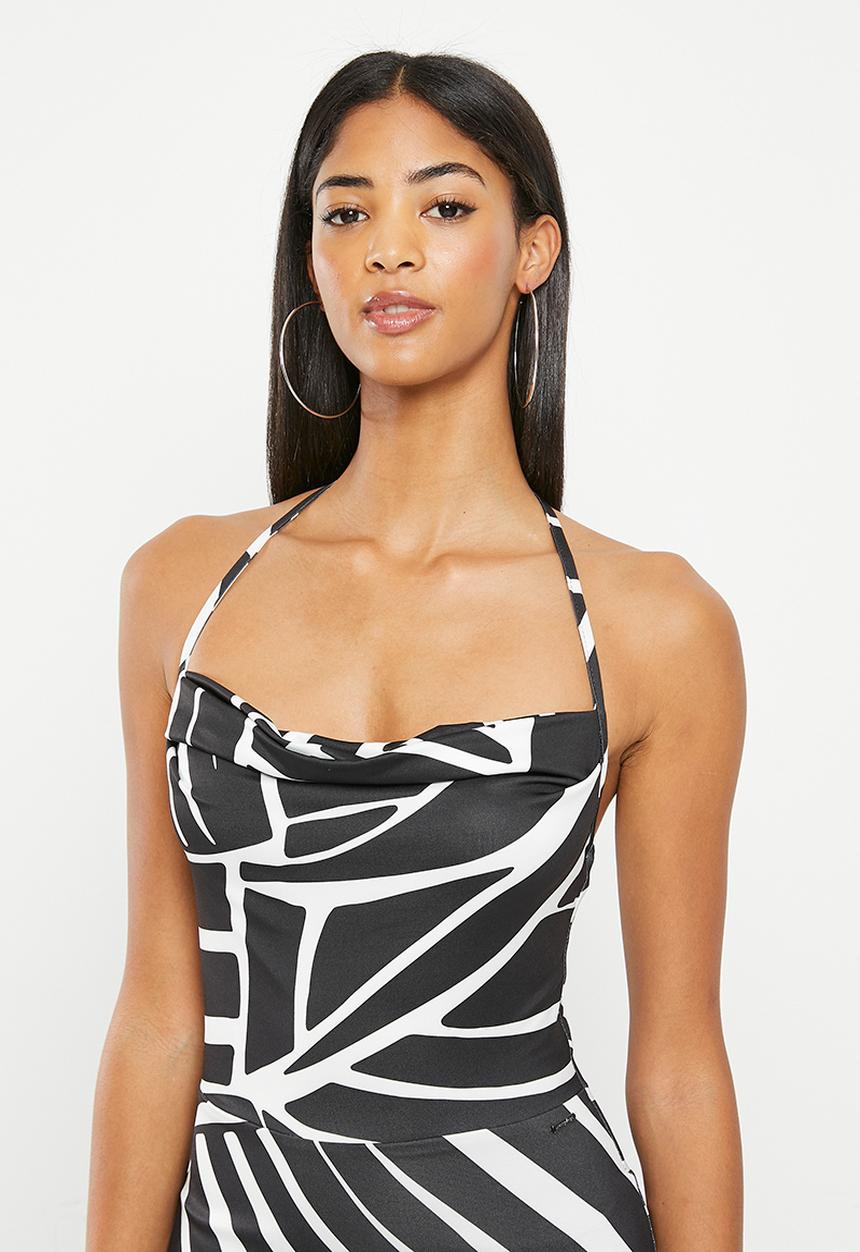 SISSY BOY - High Vibrations: printed maxi cowl dress - black & white