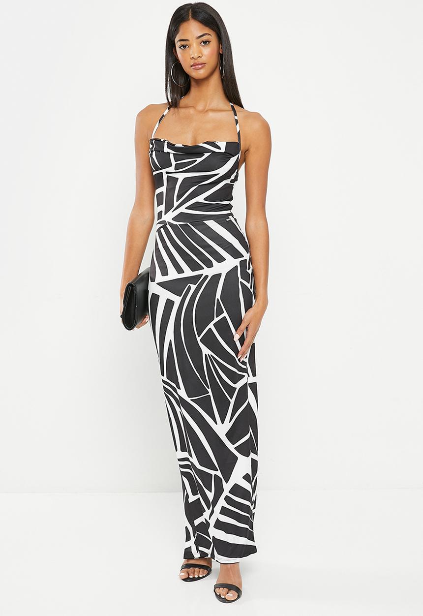SISSY BOY - High Vibrations: printed maxi cowl dress - black & white