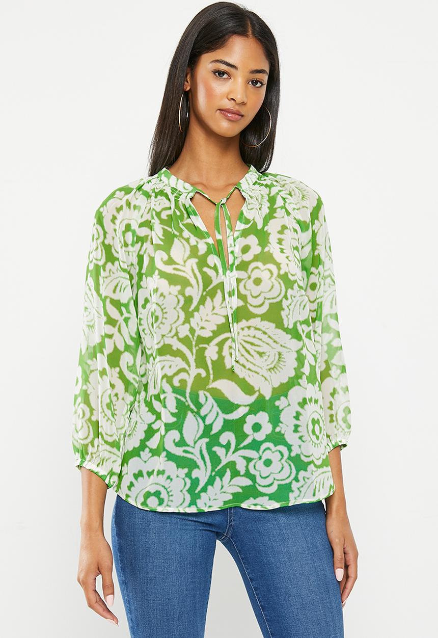 SISSY BOY - Go with the flow: blouse with elasticated neckline - green print