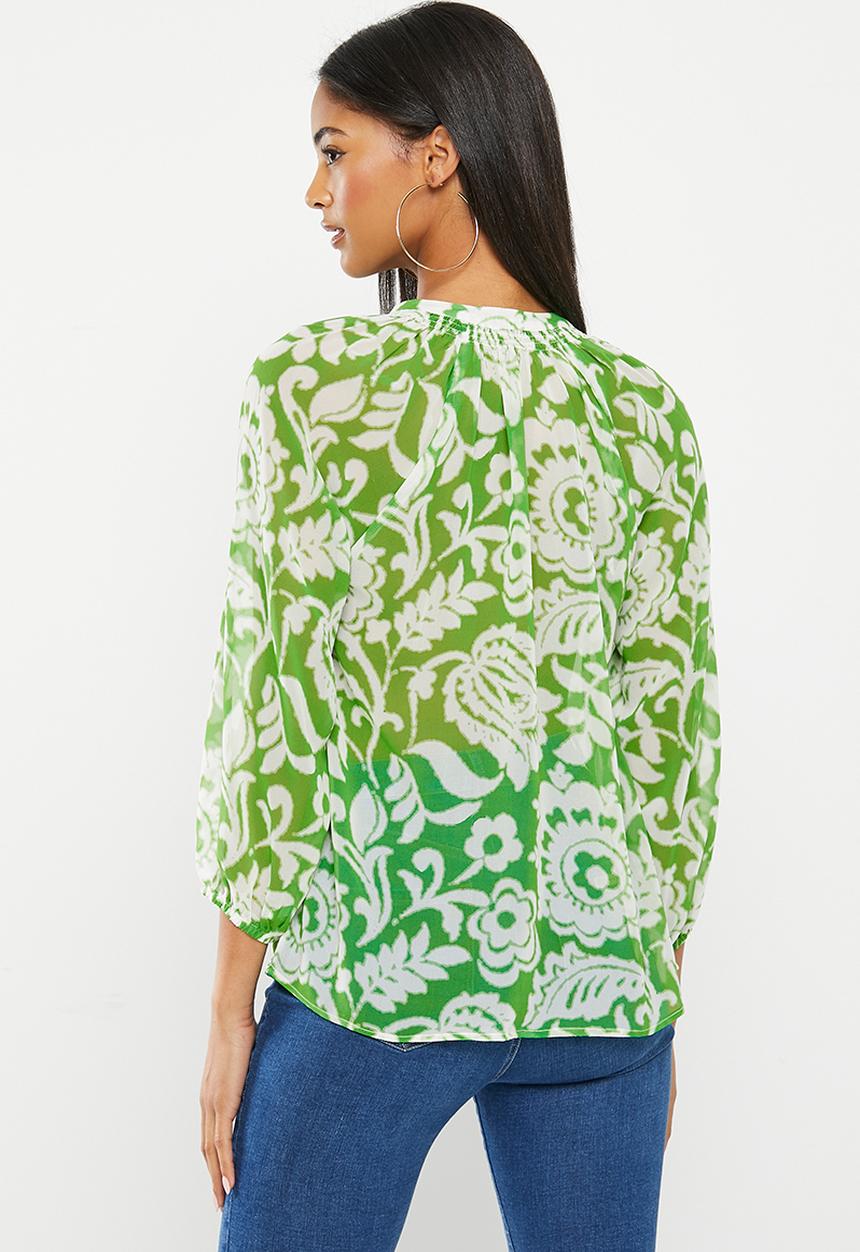 SISSY BOY - Go with the flow: blouse with elasticated neckline - green print
