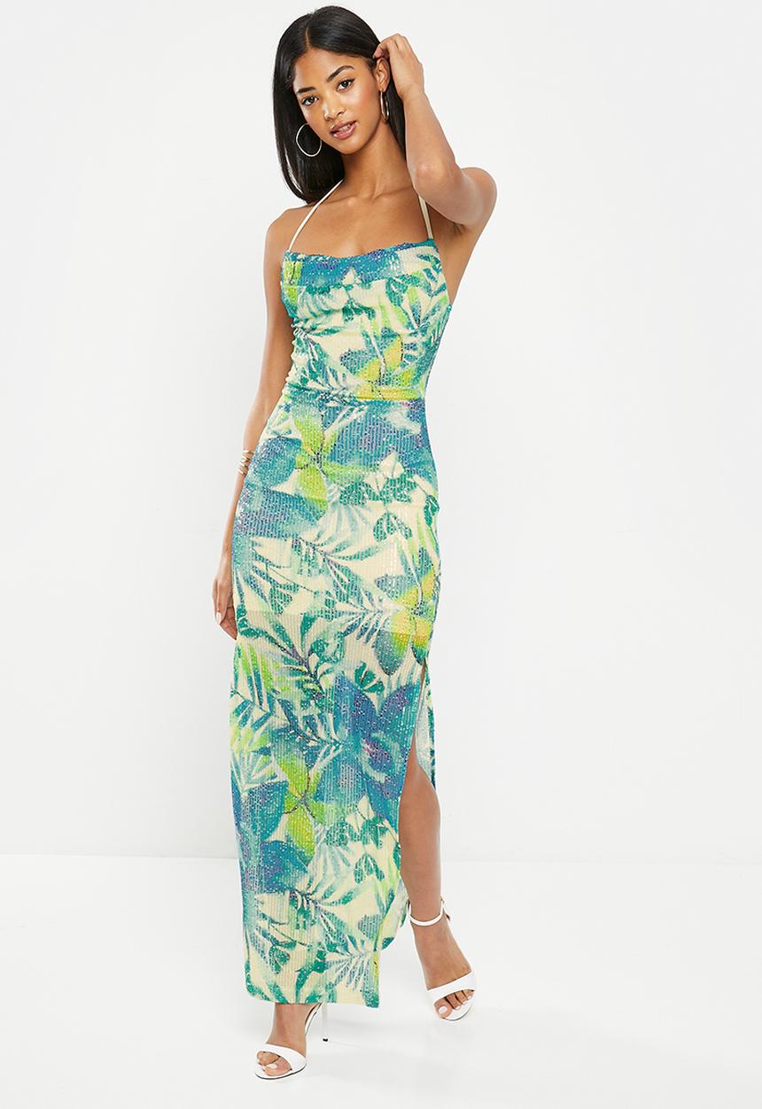 SISSY BOY - Darling shine: sequin cowl maxi dress - green multi