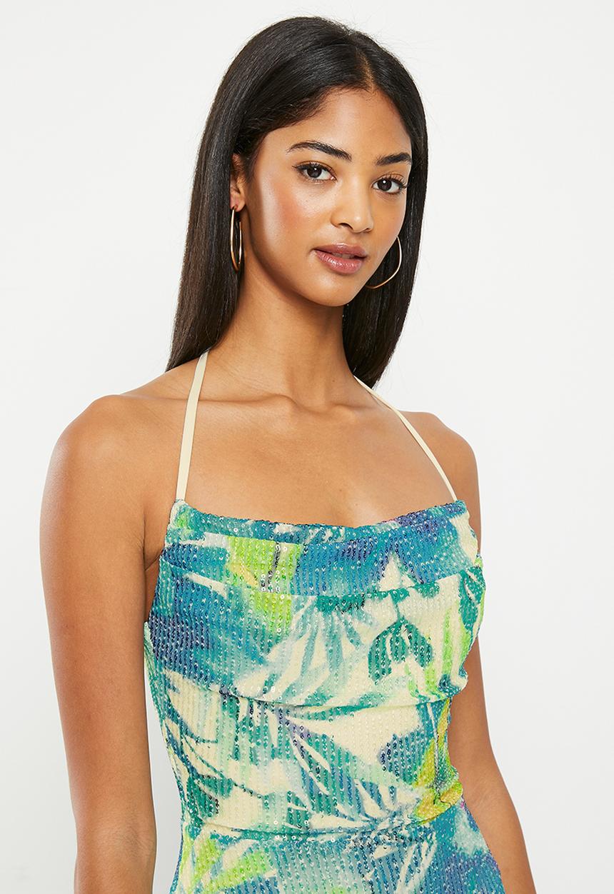 SISSY BOY - Darling shine: sequin cowl maxi dress - green multi