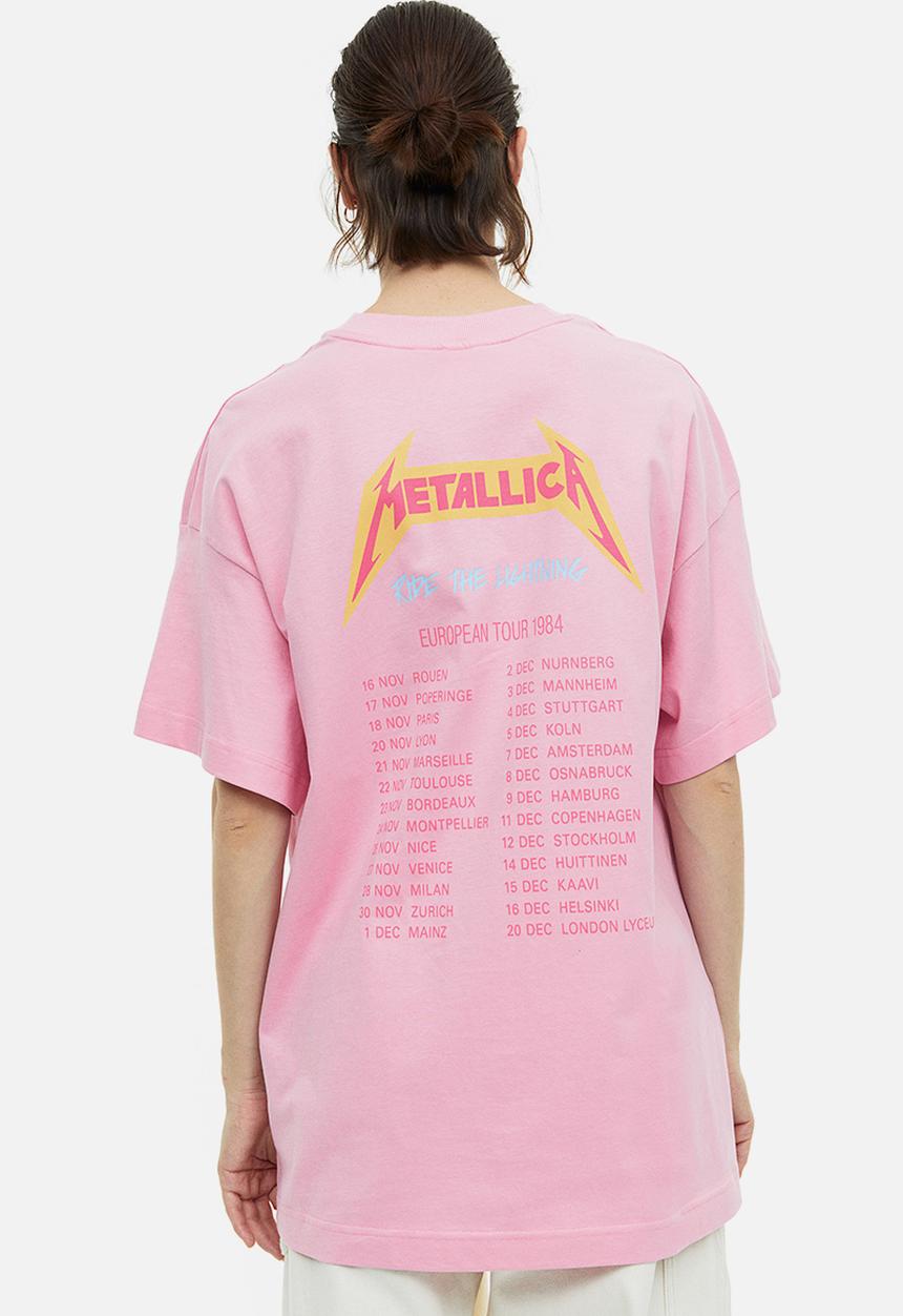 H&M - Long printed t-shirt - light pink/metallica 