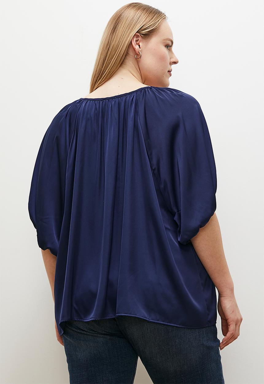 edit - Gathered keyhole blouse - navy1