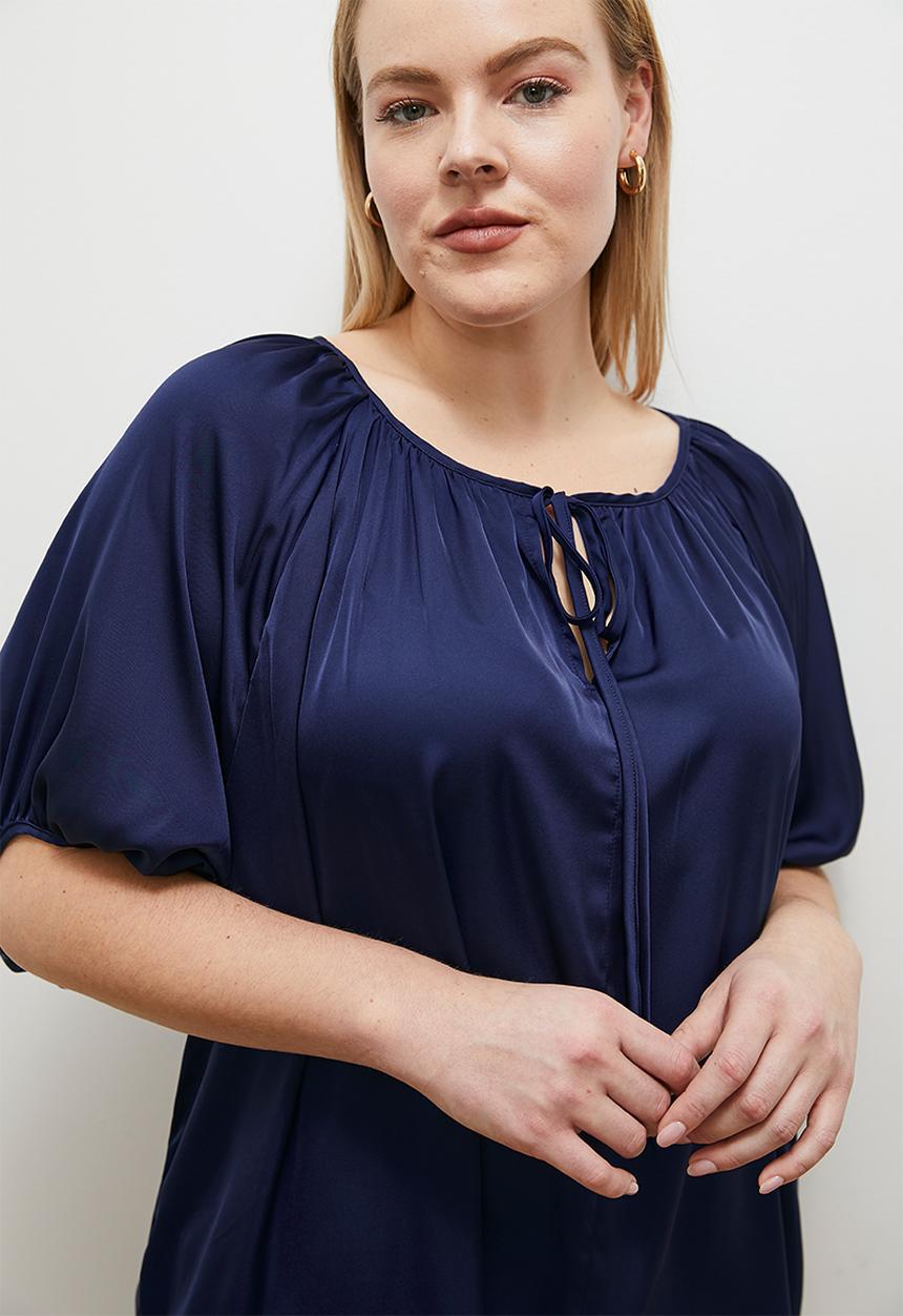 edit - Gathered keyhole blouse - navy1