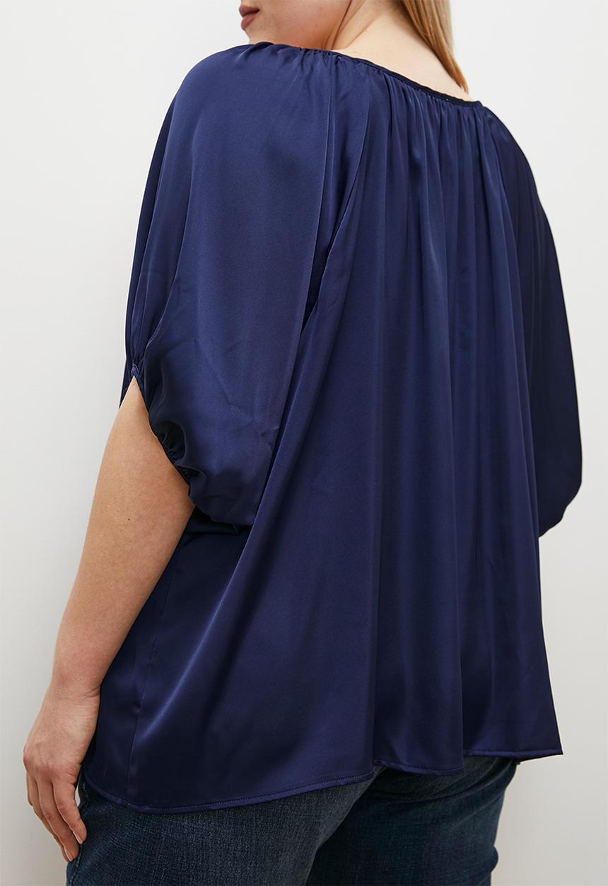 edit - Gathered keyhole blouse - navy1