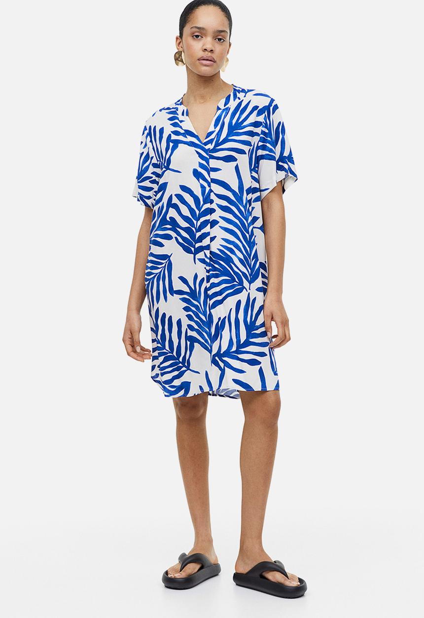 H&M - V-neck tunic - white/blue patterned