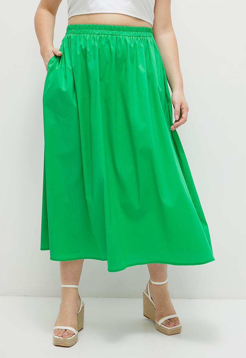 MILLA - poplin midi skirt - green