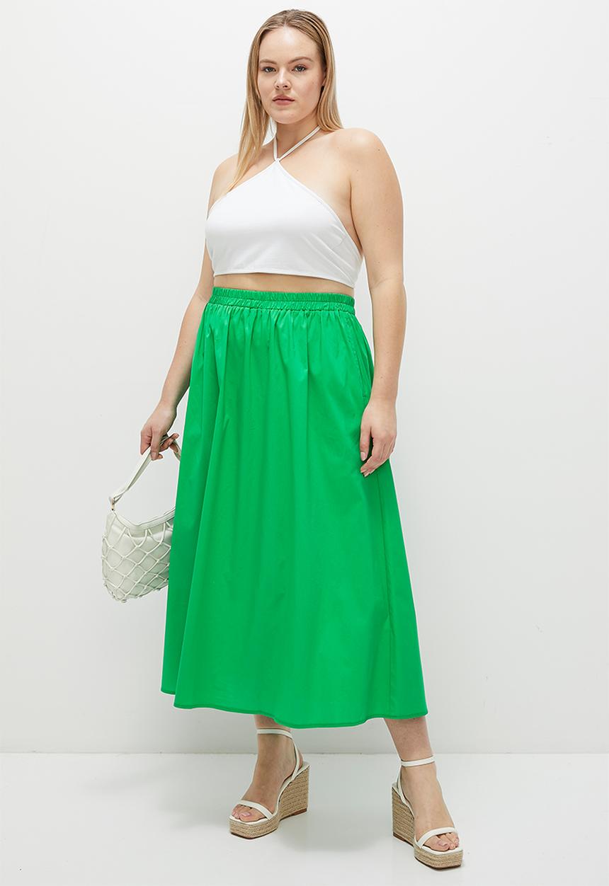 MILLA - poplin midi skirt - green