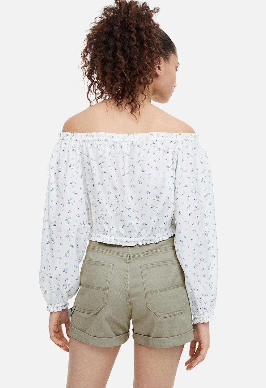 H&M - High-waisted cargo shorts - light khaki green