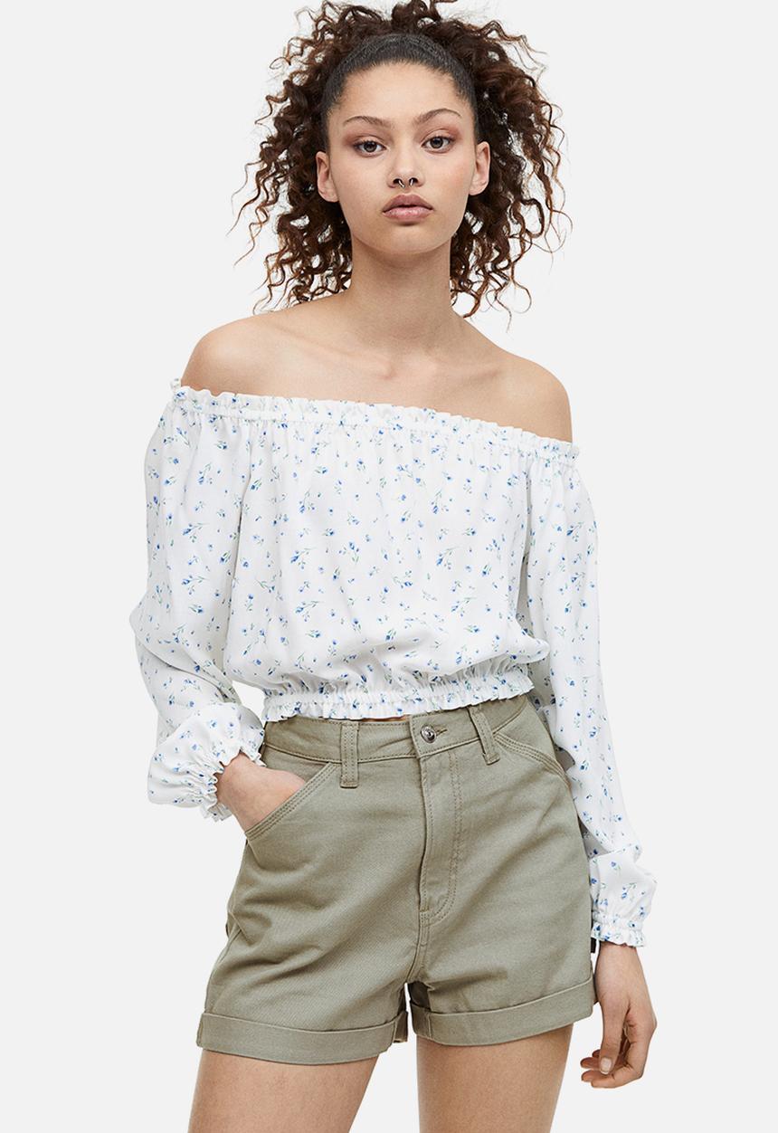 H&M - High-waisted cargo shorts - light khaki green