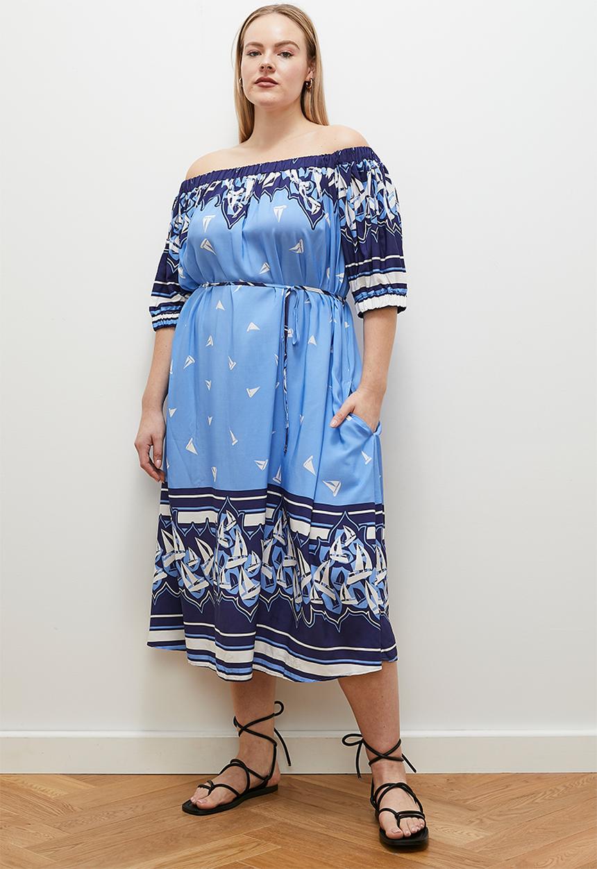 edit - Bardot fit & flare dress - boat print