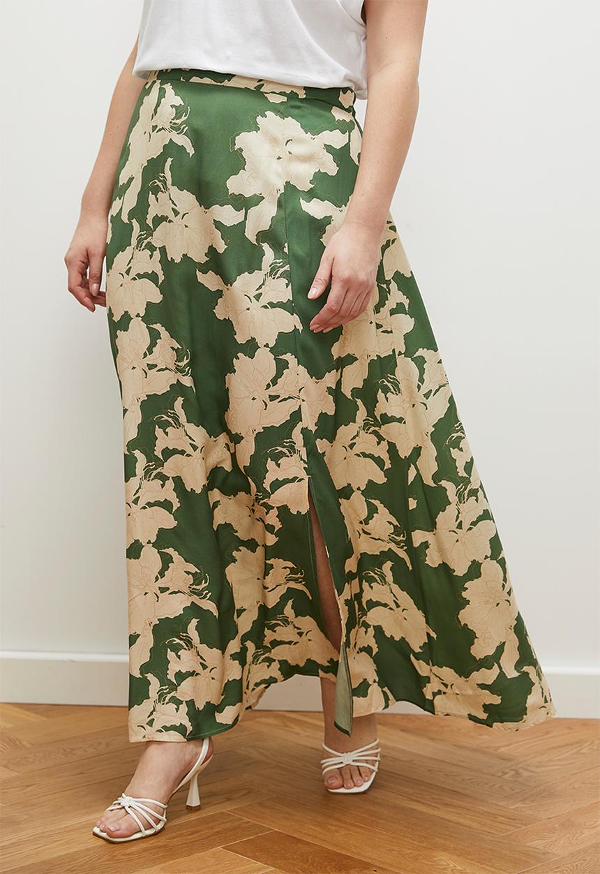 edit - Maxi skirt with slit - green stencil floral