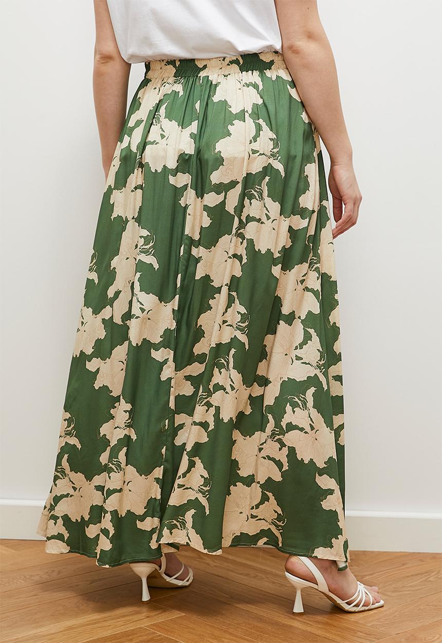 edit - Maxi skirt with slit - green stencil floral