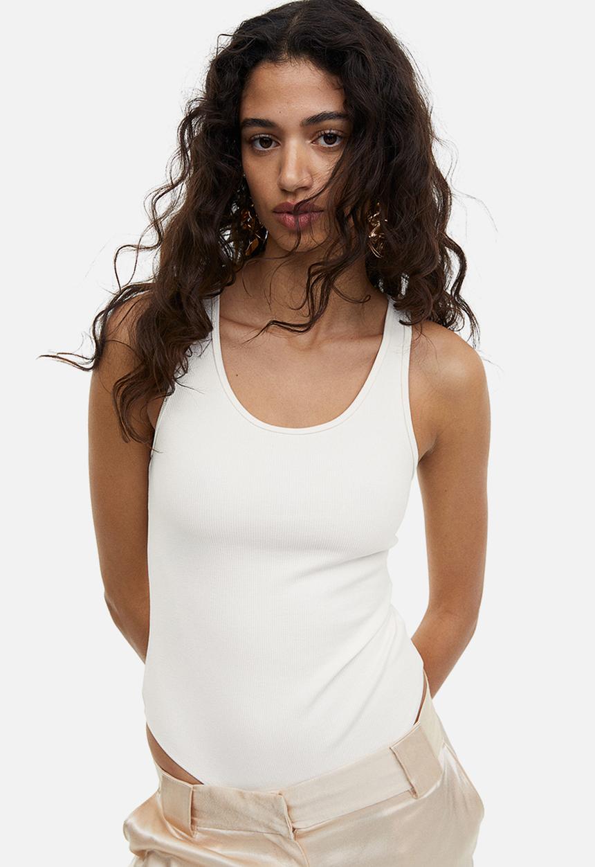 H&M - Ribbed thong body - white