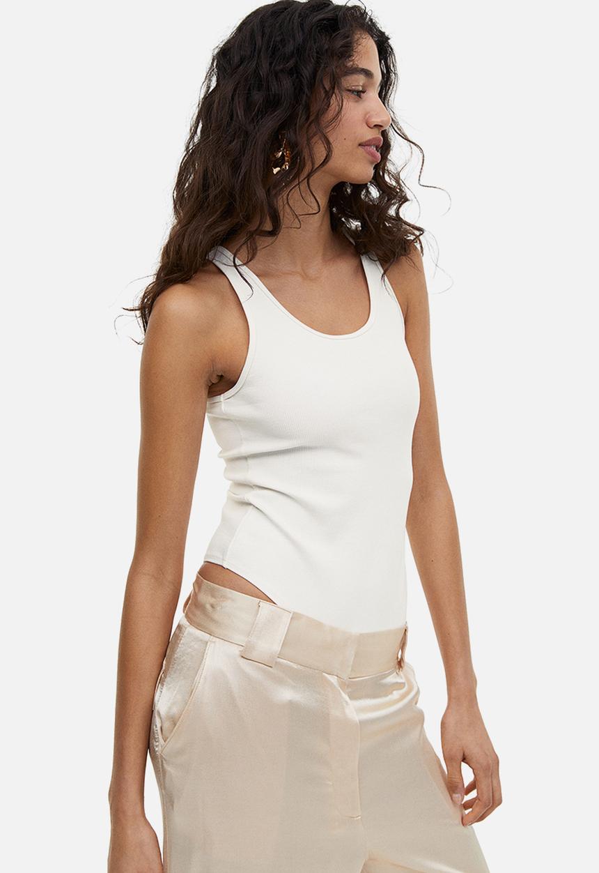 H&M - Ribbed thong body - white