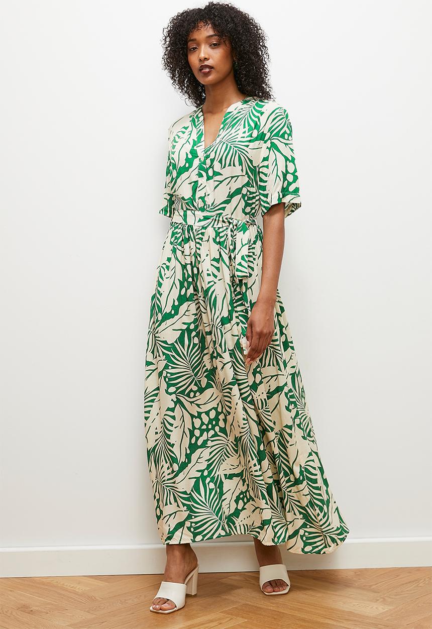 edit - Fit and flare shirt dress - painterly tropical