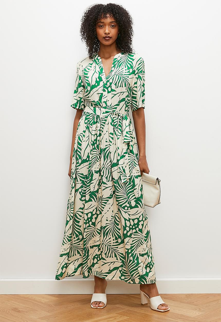 edit - Fit and flare shirt dress - painterly tropical