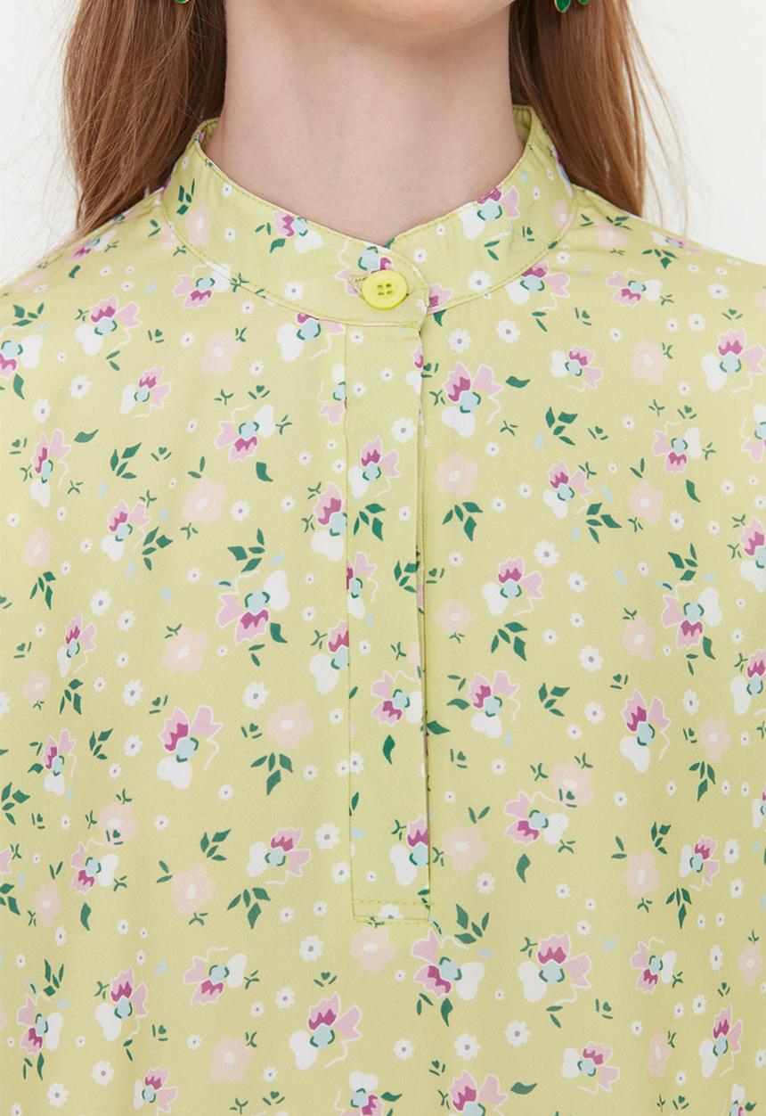 Trendyol - Modest floral mandarin collar maxi dress - green