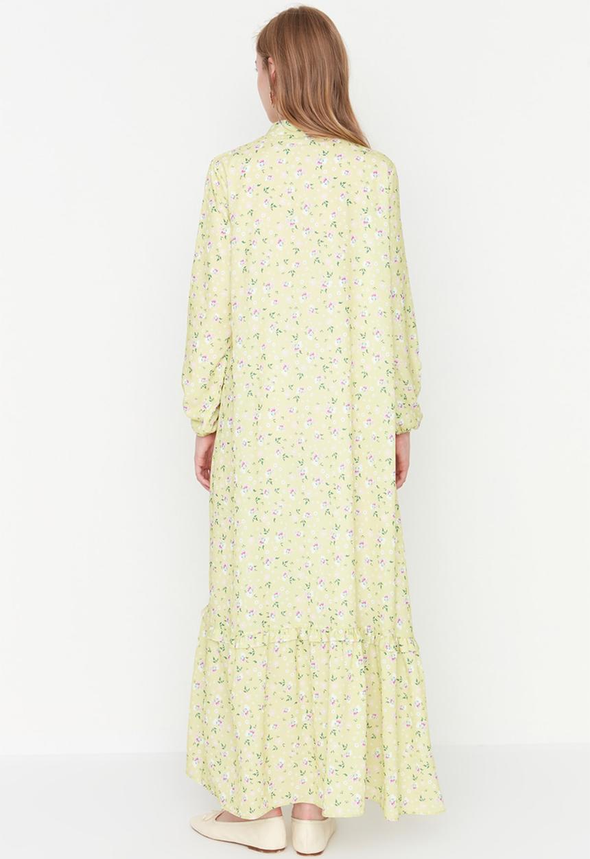 Trendyol - Modest floral mandarin collar maxi dress - green