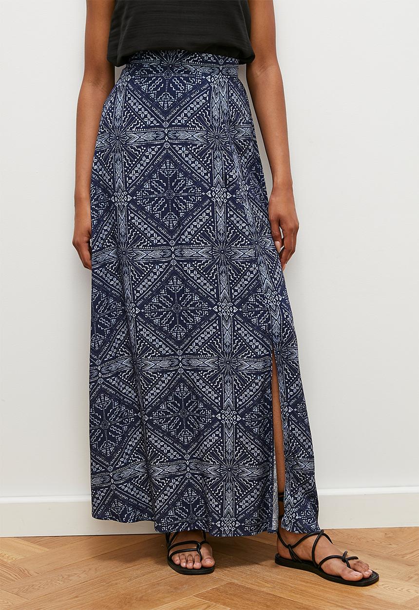 edit - Maxi skirt with slit - indigo boho craft