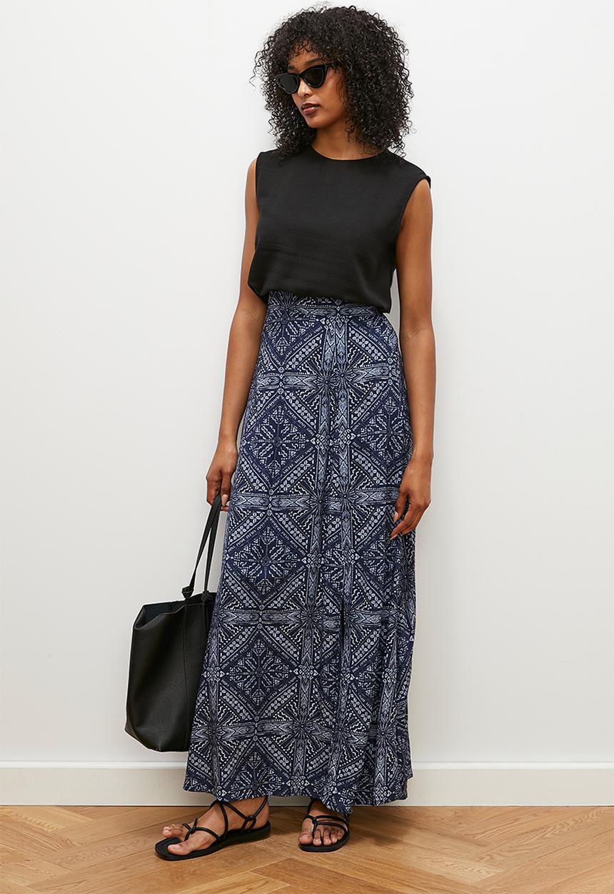 edit - Maxi skirt with slit - indigo boho craft