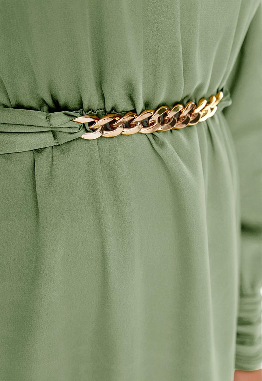 Trendyol - Modest highneck satin maxi dress - green