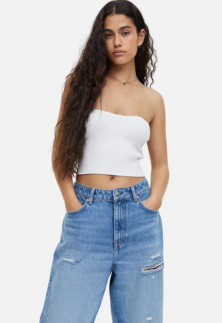 H&M - Rib-knit bandeau top - white