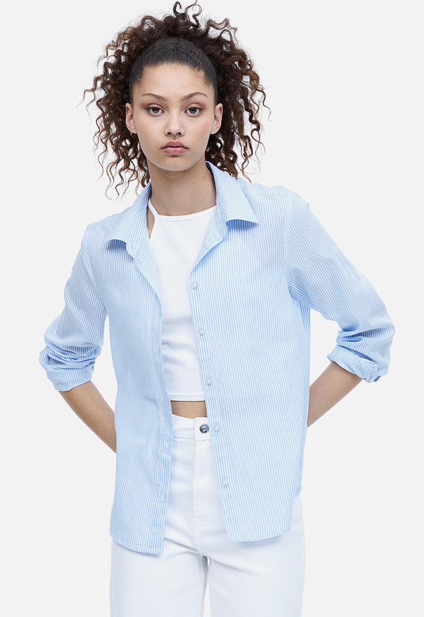 H&M - Cotton shirt - light blue/striped 