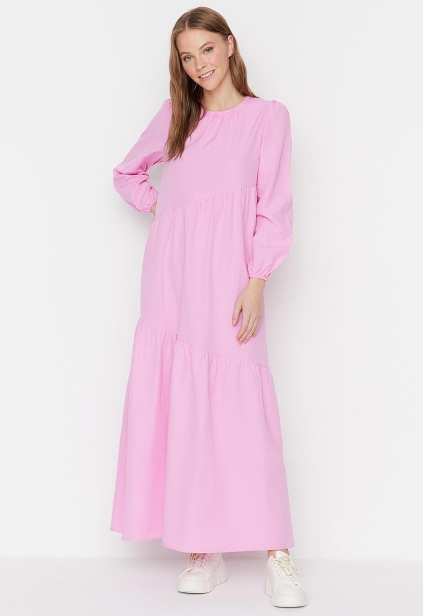 Trendyol - Modest assym tiered maxi dress - pink