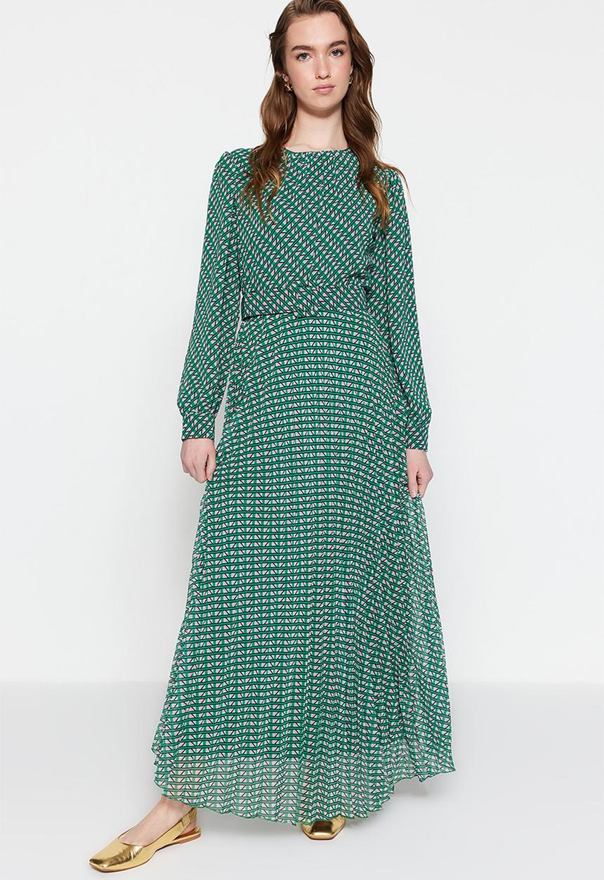 Trendyol - Modest geometric maxi dress - green