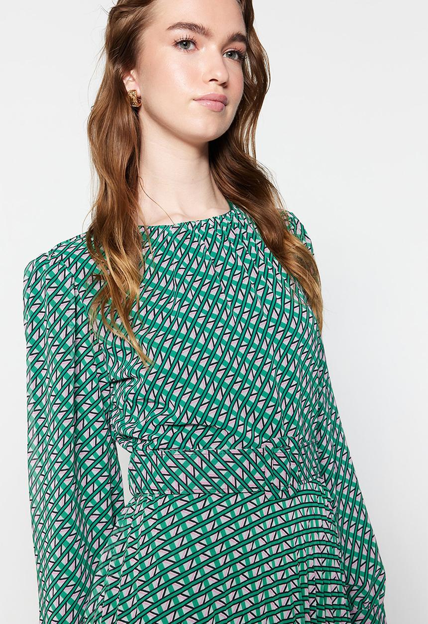 Trendyol - Modest geometric maxi dress - green